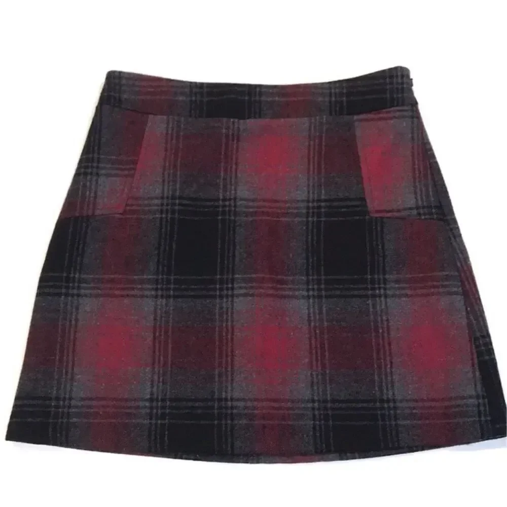 Womens Yessica Wool Blend Nordic Plaid Side Zip Mini Skirt - Sz XS